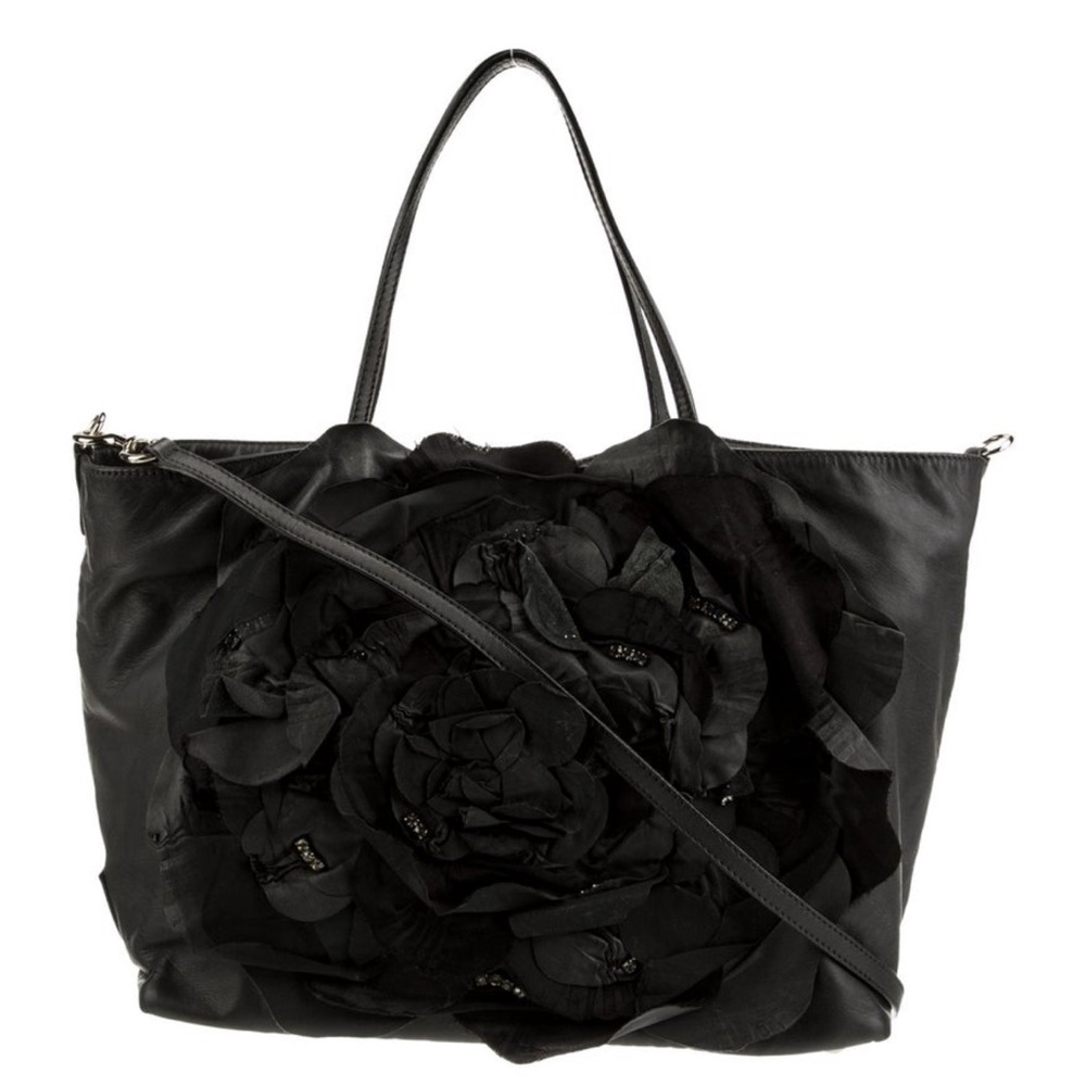 Valentino Black Tote with Floral Accent
